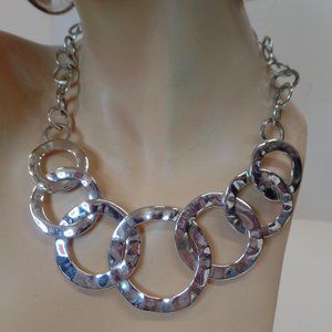 Silvertone Bib Circular Necklace Adjustable to 16"  Brand is Stamped HH